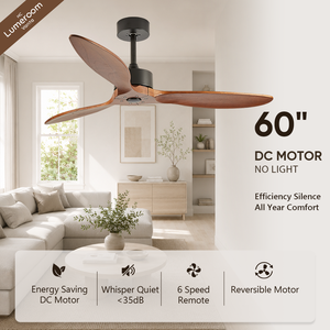 60 Inch 3 Blade Solid Wood Ceiling <b>Fan</b> Without Light <b>Remote</b> <b>Control</b> DC Motor for Bedroom Living Room Large Room - Product Image 1