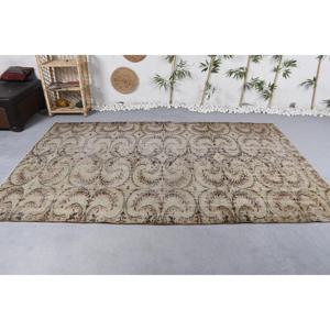 พรมตุรกีวินเทจขนาด 5.7x9 ฟุต พรมขนาดใหญ่ พรมขนสัตว์สีเบจ - Product Image 3