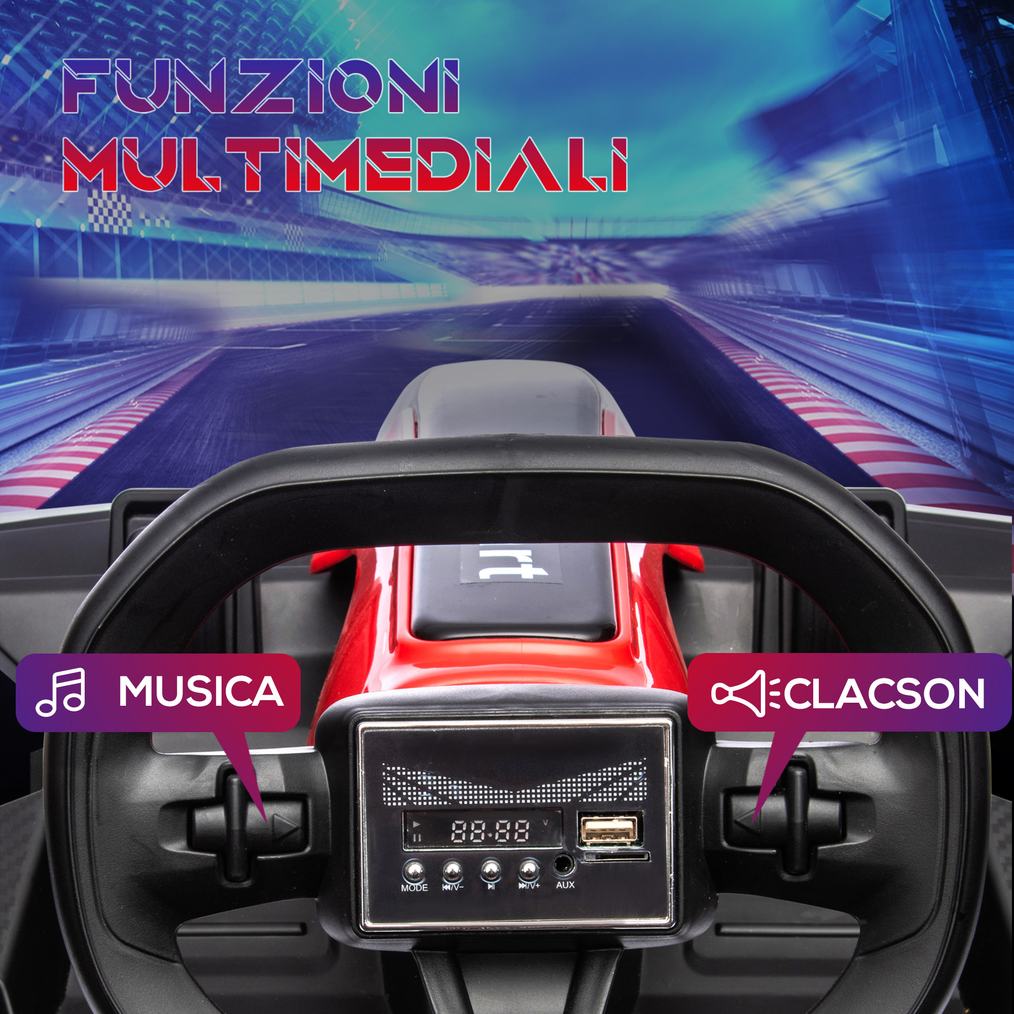 Montable Electrico Go Kart para Niños Largo Ajustable Luz 12v - Rojo