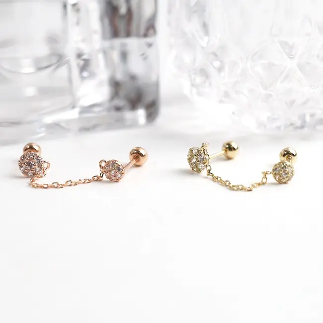 [Artpierce] 14k Gold 2 Cubic Ball Chain Piercing Establishing Itself As A Top Brand In The Jewelry Industry Made In Korea