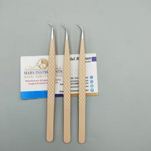 Isolation J Curve Extension de cils pince à épiler en acier inoxydable couleur nue enduit pour Extension de cils couleur crème - Product Image 5