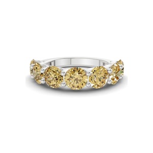 Bague essentielle en or massif 14 carats avec diamant de laboratoire jaune citron rond de 1,00 ct (tw), couleur jaune citron, clarté VS, 7 diamants, ton solaire - Product Image 1