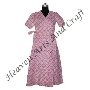 Precio de fábrica al por mayor indio hecho a mano bloque impreso verano desgaste mujeres Kaftan Albornoz vestido occidental tela textil - Product Image 5