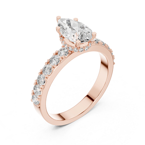 Bague à clous en or rose 14 carats avec diamant de laboratoire en forme de poire et rond pour femmes |   Nouveau diamant cultivé - Product Image 4