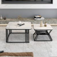 Table basse carrée à plateau en marbre blanc, best-seller, avec cadre mobile en acier inoxydable doré, ensemble de tables basses, décoration intérieure moderne pour la maison