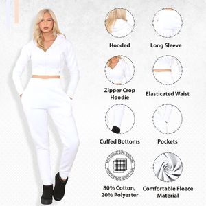 Ensemble de survêtement athleisure 2 pièces confortable pour femme : Crop top, pantalon de jogging, sweat à capuche et short – Tendance Sport & Fitness - Product Image 5