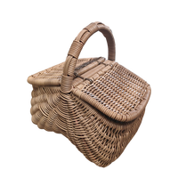 Panier de pique-nique en rotin tressé à la main pour l'extérieur, couvercle à double ouverture, poignée renforcée en fer, rectangulaire moderne, 50x40x30cm, plastique PP, 4-5L