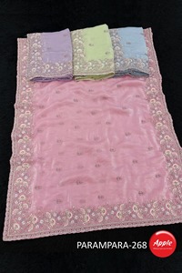 Parampara Gold Crush Beaded Elegance Tela de seda de estilo tradicional bordada con cuentas - Product Image 4