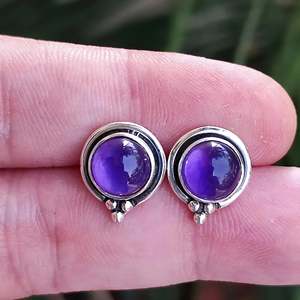 Pendientes de Plata de Ley 925 con Amatista, Hechos a Mano, con Forma de Bola y Gema Natural Púrpura, Regalo para el Mes de Febrero - Product Image 4
