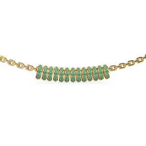 Perle d'espacement ronde en émeraude naturelle à grand trou, sertie à griffes en or jaune 14K, pour la création de bijoux et composants - Product Image 1