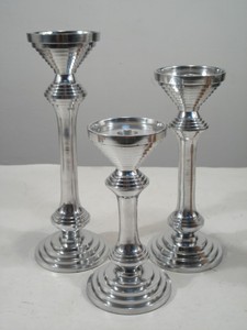Set of 3 Silver Metal <b>Taper</b> <b>Candle</b> Candlestick Holders - Product Image 5