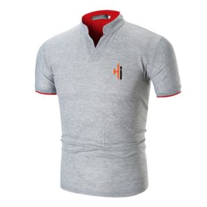 เสื้อโปโลผู้ชายแบบพรีเมี่ยม, เสื้อโปโลแขนสั้นใส่สบายคอกลมปกสีทึบและลายตัวอักษร