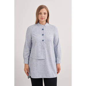 Túnica Transpirable con Cuello Mandarín Bordado para Mujer de Oficina, Vestido Casual hasta la Rodilla con Cierres y Detalles Calados, Talla XS - Product Image 1