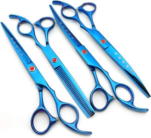 7.0in Titanium Blue Professional Pet Grooming <b>Scissors</b> Set 4pcs 440c Straight Thinning <b>Curved</b> <b>Scissors</b> for Dog Grooming - Product Image 2