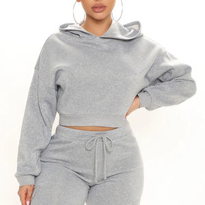 100% coton biologique personnalisé femmes Sexy haut court à capuche de haute qualité français éponge blanc goutte épaule à capuche - Product Image 3