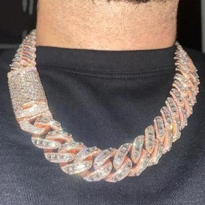 Collier chaîne en corde baguette en moissanite plaqué or jaune serti de pierres, bijoux hip-hop tendance, cadeau pour homme - Product Image 2