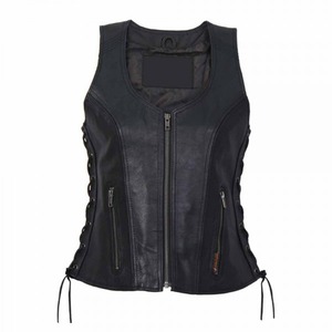 Silo Sports Original gilet femme en cuir de vachette noir grande taille sans manches poches zippées latérales gilet de moto chauffant d'hiver - Product Image 5