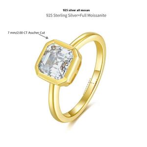 Bague en argent sterling 925 pour femme, classique, brillante, luxueuse, fiançailles, mariage, VVS, 2 carats, taille Asscher, solitaire, sertie de moissanite - Product Image 5