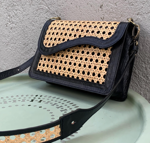 กระเป๋าหวายธรรมชาติสำหรับผู้หญิง, กระเป๋าหวายทำด้วยมือและกระเป๋าสะพายข้างหนังสีดำสำหรับสุภาพสตรี, ผู้หญิง, หมวก Minh - Product Image 4