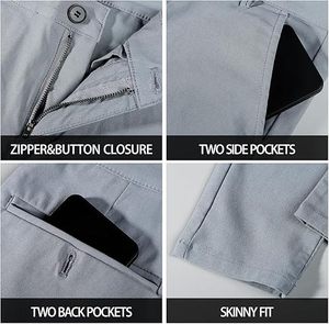 Pantalon Chino Robe Homme Coupe Slim Motif Droit Pantalon Léger Décontracté Taille Moyenne Stretch - Product Image 1