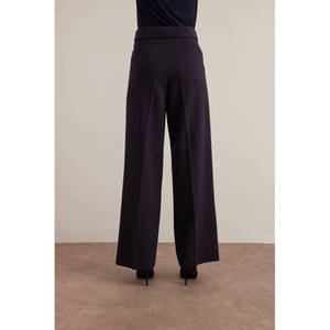 Pantalon palazzo large en crêpe anti-plis taille haute bleu marine avec poches - Product Image 5