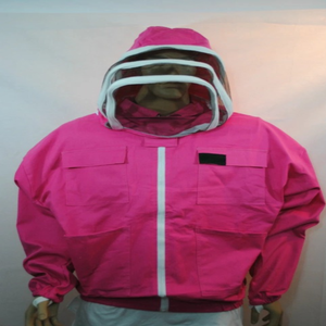 แจ็กเก็ตเพื่อความปลอดภัยในการเลี้ยงผึ้งสีชมพูตกตะลึงพร้อมถุงมือผ้าฝ้ายโพลีเอสเตอร์แบบระบายอากาศและระบายอากาศได้ฟรี - Product Image 1