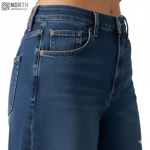 Jeans en denim pour femmes taille moyenne SAND WASH Pantalon droit respirant décontracté à motif 3D - Product Image 4