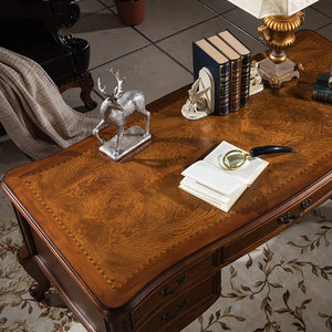 Warm Brown Solid Wood Rectangle Writing <b>Desk</b> Spacious Natural-Grain Work Surface Stable Computer <b>Desk</b> with 1-Year Warranty - Product Image 2