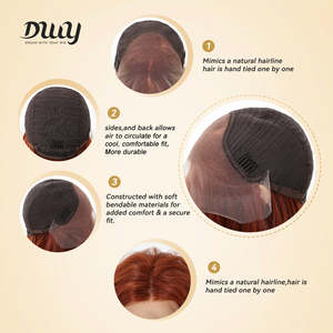 Una-DWY 134 Perruque synthétique longue, dentelle transparente, raie libre, 30 pouces, coupe dégradée, couleur cuivre, sans colle, frange naturelle haute - Product Image 5