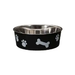 Tigela de aço inoxidável de alta qualidade para servir comida de cães e gatos, tigela redonda de cor preta, tamanho personalizado