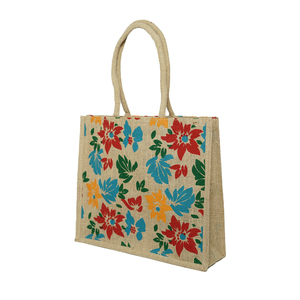 Sac de courses en toile de jute imprimé sur toute la surface, sac cadeau à prix abordable, produit de haute qualité fabriqué en Inde, corps bleu/vert - Product Image 3