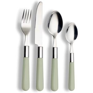 Ensemble de 5 couverts en acier inoxydable utilisés dans les ustensiles de cuisine café de table maison couleur argent plaqué couverts manche rond en bois marron - Product Image 2