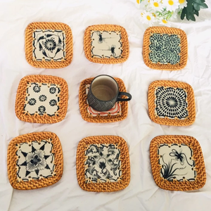 Dessous de verre carrés en rotin artisanal vintage tapis de boisson écologiques résistants à la chaleur pour tasses tasses faites au Vietnam mariage à la maison - Product Image 6