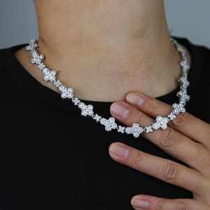 Brillante moda 10mm Iced Moissanite flor tenis cadena collar Cruz estrella diamante cubano enlace hombres mujeres Hip Hop chapado en oro - Product Image 4