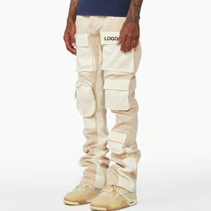 Pantalones acampanados lavados con bolsillos personalizados con estilo para hombre, múltiples bolsillos con cremallera, pantalones Cargo acampanados apilados con contraste de colores para hombre - Product Image 4