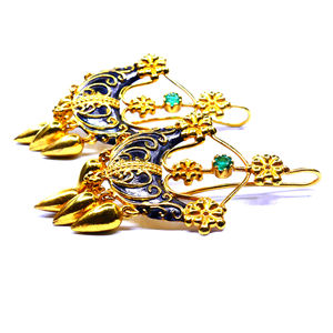 Pierres précieuses émeraude en argent sterling 925 à la mode de luxe Les dames classiques attrayantes portent des boucles d'oreilles oxydées - Product Image 3