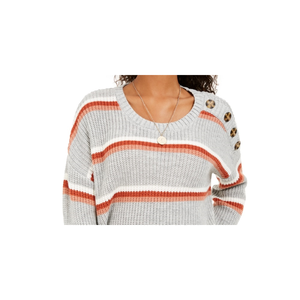 เสื้อสเวตเตอร์ถักกระดุมไหล่ Hippie Rose Junior สไตล์ลำลองพื้นฐาน โลโก้ด้านหน้า ไซส์ X-Small สำหรับฤดูใบไม้ร่วง/ฤดูหนาว ระบายอากาศได้ดี สีเทา - Product Image 2