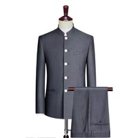 Costume chinois élégant pour homme, coupe ajustée, col montant, 2 pièces, uniforme traditionnel formel pour mariage et affaires