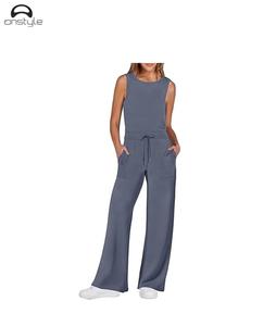 Ensemble de pantalons chemise 2 pièces pour femmes pour le printemps été haut de loisirs simple motif solide survêtement de sport décontracté avec couleur et taille personnalisées - Product Image 1