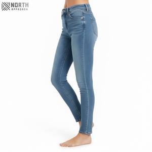 Pantalons décontractés droits en denim tendance pour femmes, taille mi-haute, couleur unie unique, respirant, séchage rapide, taille plus, vente en gros - Product Image 4
