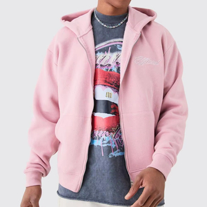 Nueva Sudadera con capucha de Color Rosa Unisex de gran tamaño Heavy Custom Logo Zipper Hoodie 450 GSM Zip up Sudadera personalizable - Product Image 1