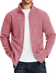 Veste pour homme surdimensionnée à fermeture éclair de couleur unie Veste légère à fermeture éclair complète Manteaux chauds et doux décontractés avec poches - Product Image 3