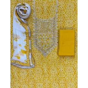 Salwar Kameez en coton glacé imprimé à la main, non cousu, vêtement ethnique indien, robe indienne lourde et douce - Product Image 1