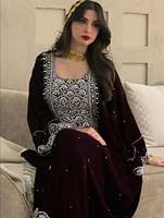 AWAIS HOUSE Kaftan Dubaï Grande Taille Perlé à la Main avec Paillettes Tissu Polyester Georgette Longueur Ras du Sol Manches Longues Léger Musulman