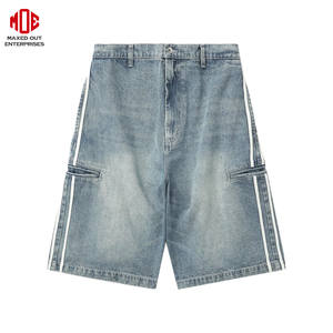 Custom Relaxed Fit Vintage Washed Denim Cargo Jorts para hombres con rayas laterales Casual Streetwear Summer Men's Shorts 100% algodón - Product Image 1