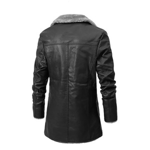Chaqueta de moto de cuero genuino informal para hombre invierno negro Color sólido estilo callejero lona impermeable - Product Image 4