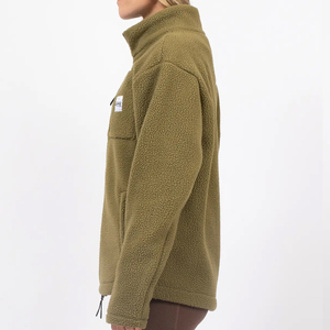 Veste en polaire vert olive pour femmes, fermeture éclair intégrale, douce, sherpa, col montant, manches longues, vêtement d'extérieur chaud, décontracté, léger, couches d'automne et d'hiver - Product Image 5