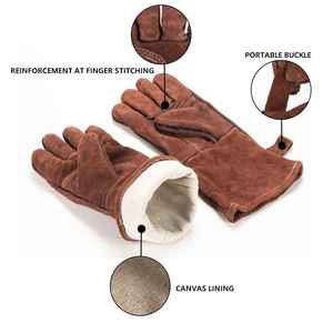 Guante de soldador de cuero de primera calidad Resistencia al fuego y al calor con forro de algodón ignífugo suave Certificado EN420 - Product Image 1