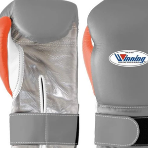 Gants de boxe professionnels en cuir gris orange blanc Velcro Poignet Entraînement Sparring Gants pour hommes et femmes - Product Image 2