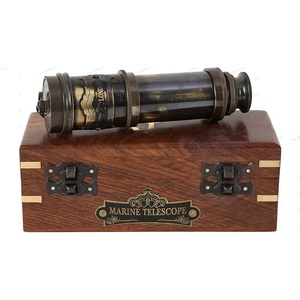 Calvin Handicraft Vintage Nautical Captain Spyglass <b>Telescope</b> Handheld <b>Brass</b> with Brown Wood Box Polished Crafted Item Gift - Product Image 1